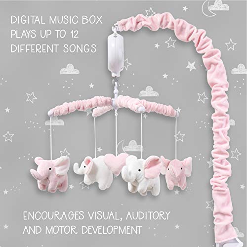 Peanutshell Pink Elephant Musical Crib Mobile-digitalna muzička kutija sa 12 uspavanki