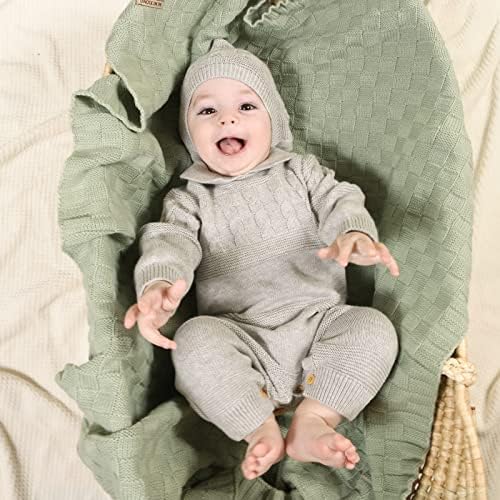 LAWKUL kabelski pleteni pokrivač za bebe zeleni prijem ćebad za bebe kukičanje sigurno ćelijsko ćebe beba