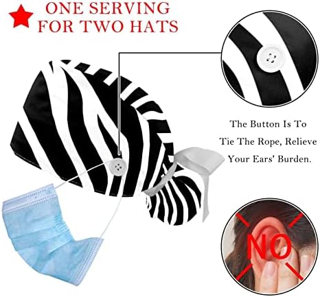 Radna kapa sa tipkama sestra Bouffat šešir Black White Zebra Print CHAP za čišćenje za žene Duga kosa