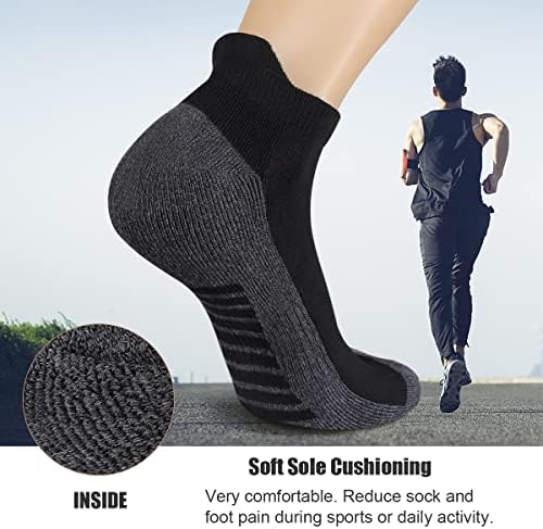 Eallco Muške čarape za gležnjeve niske rezne atletske jastuke kabine za trčanje čarape 6 paketa