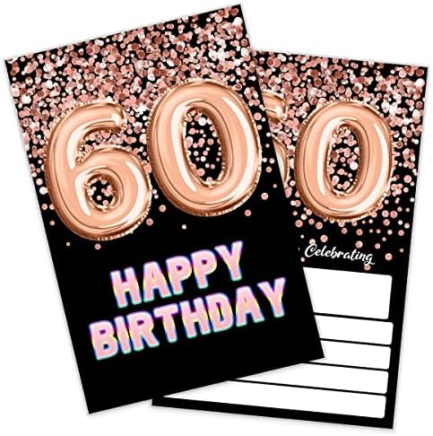 Shlinco 60. rođendan pozivnice Black Gold Glitter Rođendana, 60 Pozivi za rođendan za djevojčice, slavlje stranke,