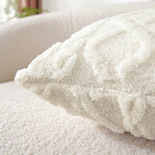 Ftroml set od 2 ukrasnog jastuka od lakih vunene boje 20x20 inča lakim kremom meko plišane nejasne kratke ruke