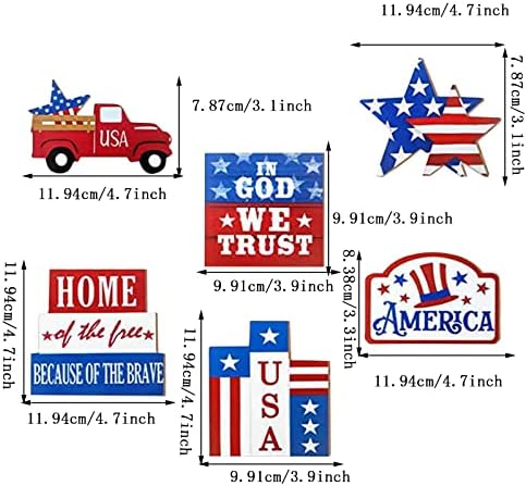 Zimski centar Četvrti julsko slojevito dekoracija ladice Patriotske kamione STAR Stripes drveni logo Amerikanac