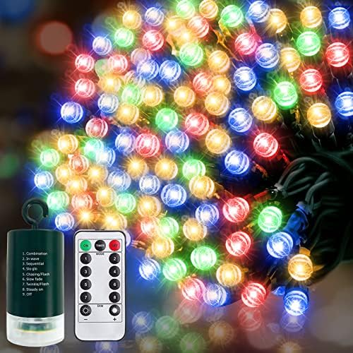 TURNMEON 66 Ft 200 LED Božićna svjetla za žice dekoracija tajmer daljinski 8 načina rada na baterije