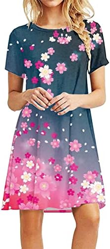 lcziwo ženske ljetne 2023 Ležerne haljine Boho cvjetni Print Crew vrat kratki rukav Mini Tshirt