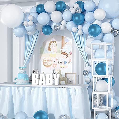 Yoyou Plavi balon Garland Arch Kit bijeli metalik plavi srebrni konfetti baloni 107pcs za tuširanje za bebe rođendan