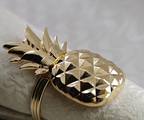 Quaeaeas QN17042709 Zlatni ananas metalni prsten za salvete, prsten za vjenčanicu 12pcs