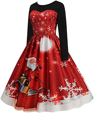 Classic Haljina za božićnu žensku haljinu s dugim rukavima V vrat haljina s remenom