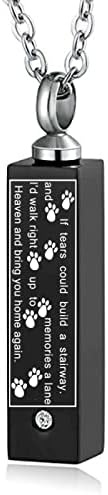 DOTUIARG Inlay Crystal & amp ;Paw štampane Crne nehrđajućeg čelika Bar spomen urna ogrlica držite pas mačka