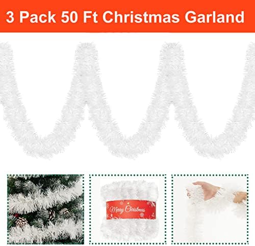 50 stopa Tinsel Garland za božićne ukrase, umjetni neljepljeni mekani božićni vijenac, bijeli božićni