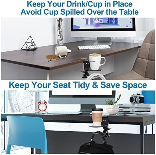Alitifiy držač za desktop čaše, 2 u 1 Stezaljka za držač čaša za stol protiv prolivanja sa rotirajućom kukom