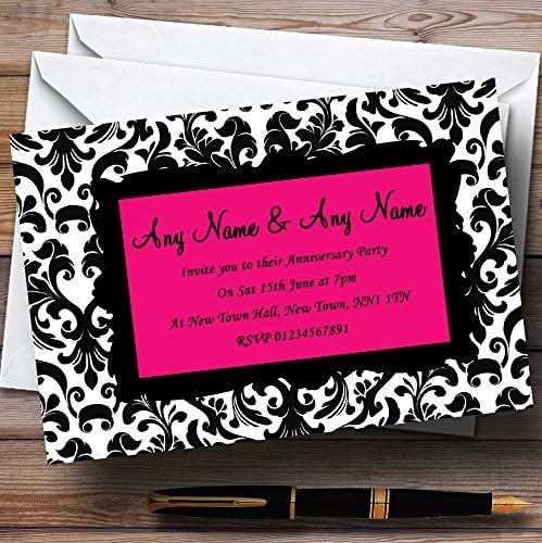 Ružičasta crno-bijela Damaska ​​obljetnice za vjenčanje Personalizirane pozivnice