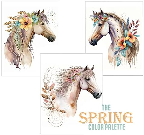 Horse Wall Art Spring Colors animal Painting Prints 11 x 17 spreman za kačenje-3 ploče Pastel Horses Fine Art za kućni zid dekor zapadna zemlja Cowgirl djevojke spavaća soba …