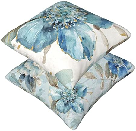 Plavi cvjetni jastuk za bacanje 18 x 18 inča Set od 2 proljeća ljetna seoska kuća Vintage cvijeće