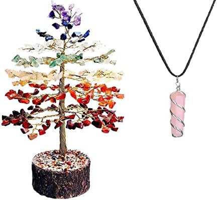 7 Kristalno stablo za pozitivnu energiju - čak - Drvo ličnog dekora - ružičasti kremenski privjesak - Rose Kvarcna