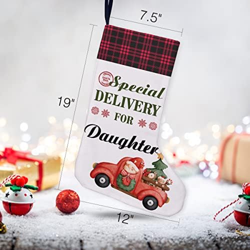 Gaicaak Burlap Božić za kćer, posebna dostava za kćer Santa kamion Božićna čarapa Božićna dekoracija čarapa