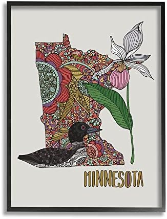 Stupell Industries Minnesota State Loon Bird Competited Blooming Flowers Framered Wall Art,
