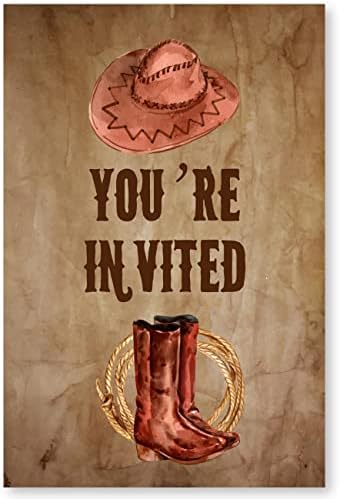 Retro Countrty Western Rođendan Poziv sa kovertama od 20 rođendanske zabave za rođendan Wild West West, poziva za muškarce