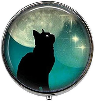 Glamour Black Cat Moon-Art Photo Pill Box - Charm Pill Box-Staklena Kutija Za Slatkiše
