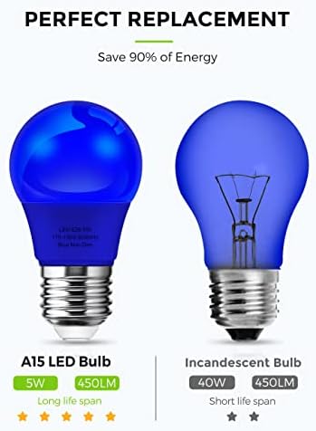 LOHAS A15 plava LED sijalica, sijalica u boji 5W sa srednjom bazom E26, ekvivalentna 40 W, plavo svjetlo