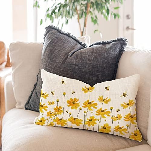 Aacors Spring lumbalni jastuk poklopac 12x20 Daisy Bee dekoracije seoska kuća ljeto žuta jastuk slučaj