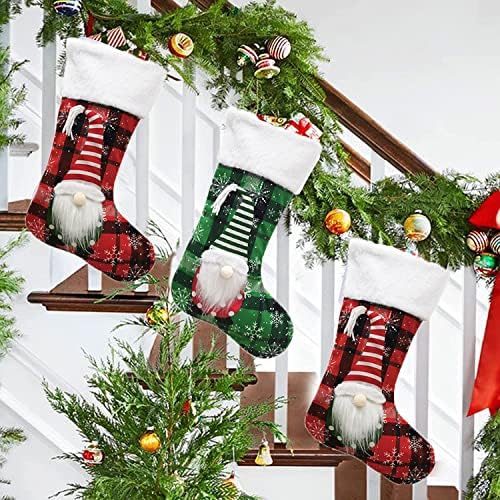 Sherrydc plišani božićni čarapa 2 paketa, 18 3D gnomi Santa plišane božićne čarape Pleteni Xmas kamin Viseće