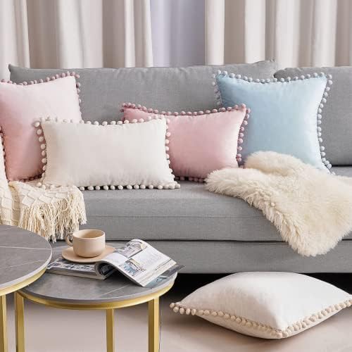 Top Finel Square Dekorativni jastuk za bacanje na poklopce Soft Velvet vanjski jastuk pokriva 18 x 18 sa kuglicama