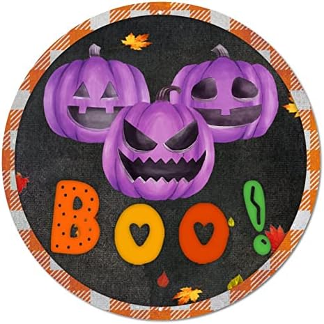 Okrugli metalni limenki znak Halloween Boo Buffalo Plaid Pumpkins Vintage vijenac Signi Nostalgičan