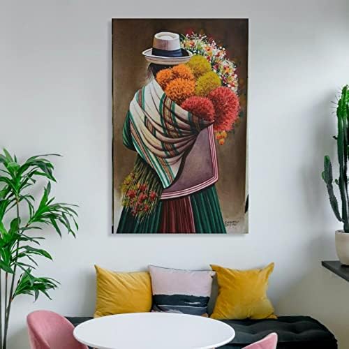 Meksička kultura art Poster žena nosi cvijeće Meksička Retro uljana slika na platnu posteri i grafike