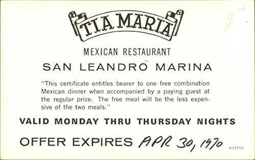 Tia Maria Meksički restoran, San Leandro Marina San Leandro, Kalifornija, CA originalna Vintage razglednica