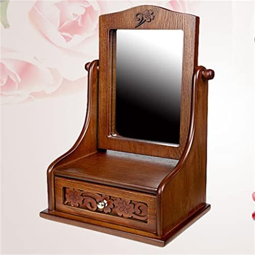 XBWEI stolno ogledalo za šminkanje reverzibilno drveno ogledalo sa ladicom za odlaganje nakita