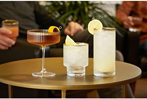 Viski Meridian lowball naočare Set 2-Vintage čaša za piće za Whisky, Scotch & Bourbon-Art Deco Ripple glassware
