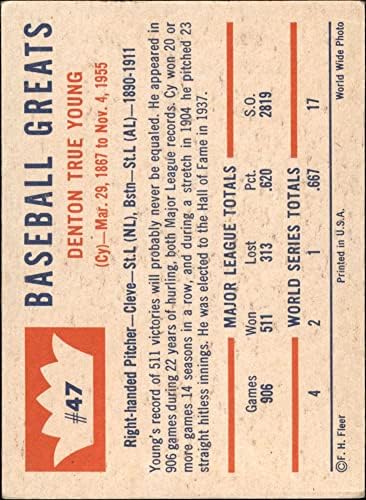 1960. fleer 47 CY Young Boston Red Sox / Indijanci VG Red Sox / Indijanci