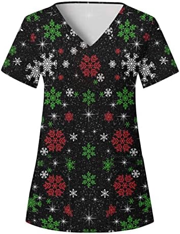iLUGU modna košulja za žene Sretan Božić štampani kratki rukav V vrat Holiday Fun pattern radni Tshirts