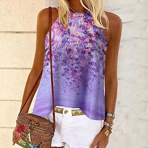 Bar Tops for Women Summer Womens Sleeveless Crew Neck Floral Printed Cold Shoulder Tanks Tops Casual Vest
