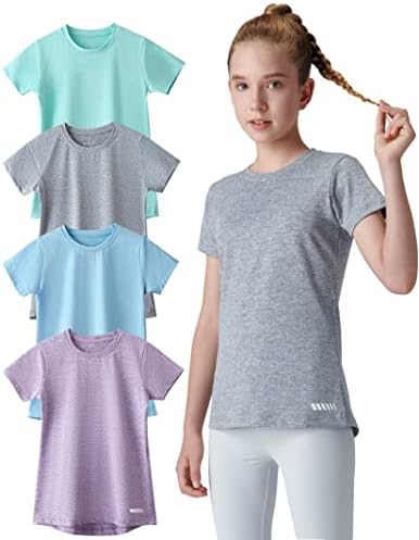 4 Pakovanje: atletske košulje za mlade djevojke, tehničke majice za suhu odjeću kratkih rukava, Sportska