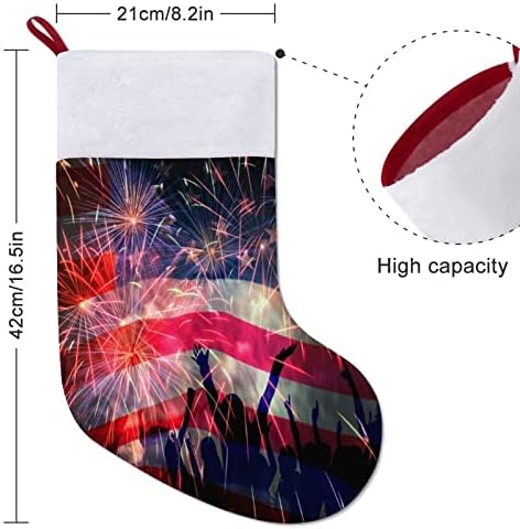 4. jula američki zastava Fireworks personalizirani božićni čarapa Xmas kamin Porodični zabava