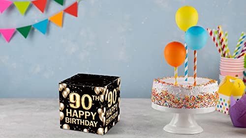 Keydaat 90. rođendanska kutija, crna i zlatna kutija za rođendanski ukrasi za rođendan, potrepštine