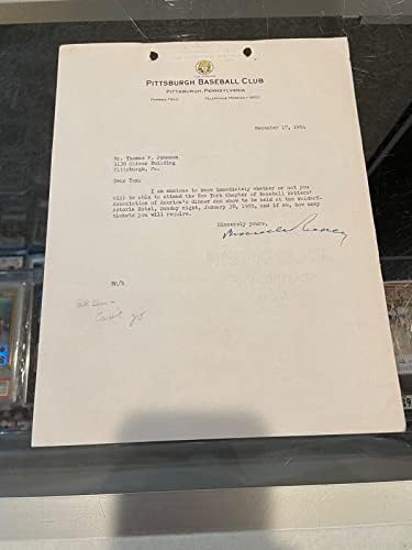 12/17 1954 Pittsburgh Prates Rink Rickey potpisan pism za bejzbol pisci di JSA - autogramirani bejzbol