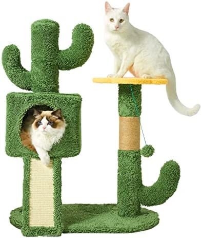 Zonli Cactus Cat Tree 35 inča za zatvorene mačke sa Sisal stubom za grebanje, slatka zelena kula za mačke