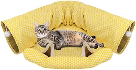 Andiker CAT tuneli za unutrašnje mačke sa prostirkom, 2 u 1 Sklopivi i patentni patentni patentni mačji krevet