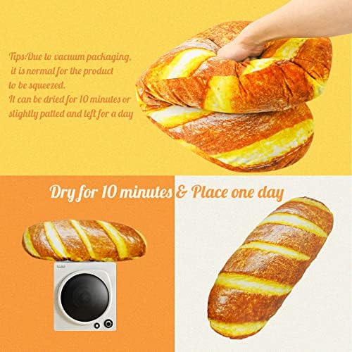 Qya 3D simulacijski jastuk za kruh za smiješan poklon, 32-inčni jastuk za plišani jastuk za hljeb za hljeb, slatka hrana pliša za dekor u sobi