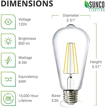 Sunco 32 pakovanje Vintage LED Edison sijalice 60W ekvivalentno 8.5 W 800LM Prigušivo ST64
