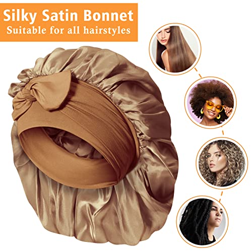 KENLLAS satenski svileni poklopac za žene - velika kapa za spavanje sa vezom za kovrčavu mrežu kose