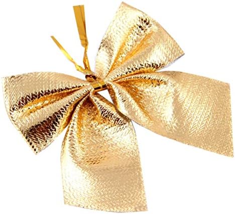 DEWACC 12pcs Božićni lukovi ukras Mini Golden Bowknot Božićno drvce Viseći dekor Xmas Tree Ornamenti Drveni