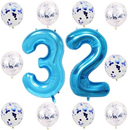 12pcs plavi balon set broj 32 Balon Kit Giant 32 Digitalni folijski balon Confetti Latex helijum