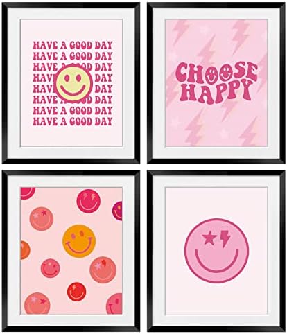 OGILRE Pink Smiley Face Preppy Inspirativni citati odaberite Happy Wall Art dekoracije grafike, munja Boho Poster,