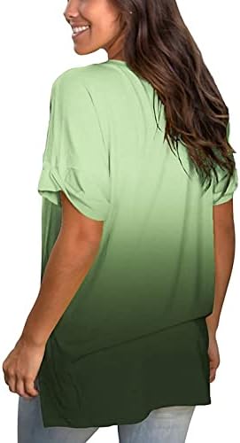 Lime Green Grunch vrhovi za dame Jesen Ljetni kratki rukav Dubinski V izrez Gradient Grafički vrhovi T majice