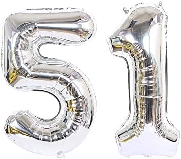 Qweqwe Silver broj 51 Baloni 40 Broj folije balon 51. rođendan baloni Digifment 51 helijumski baloni