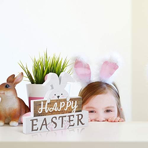 Jetec Happy Easter Bunny Tabela znak Uskrs drveni blok Tabela Izreke Uskrs drveni stol dekor rustikalni